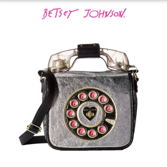 Betsey Johnson Handbags - Betsey Johnson Kitsch Silver Phone Crossbody Bag Tested Working Shoulder Purse